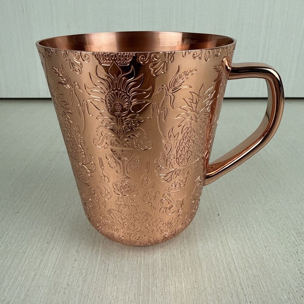 Absolut Elyx Copper Moscow Mule Mug Embossed Pineapple Damask Barware Preowned